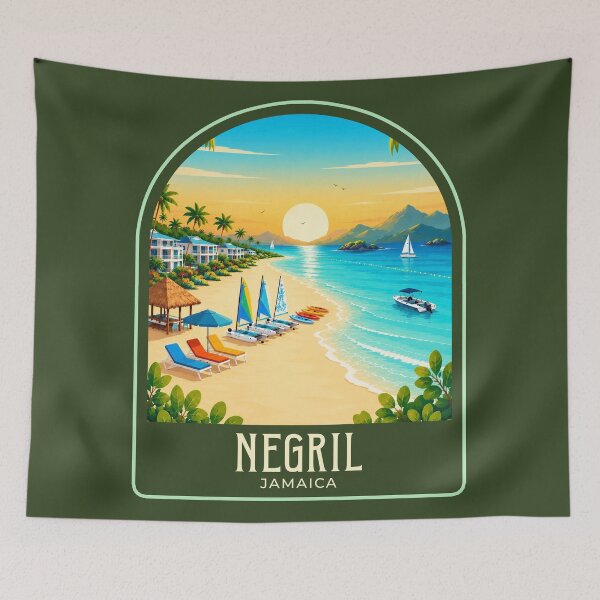 Item preview, Negril Vintage Travel Illustration designed and sold by HomeLivingCo.
