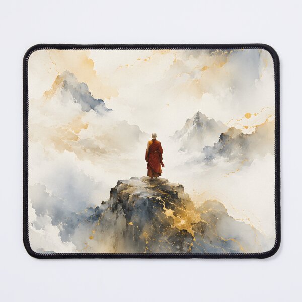 Artikelvorschau, Der Weg zur Stille – Goldene Zen-Aquarelllandschaft mit Mönch entworfen und verkauft von bauschberts.