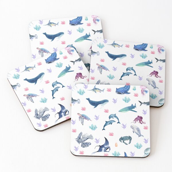 Item preview, Ocean Animals Watercolor Pattern | Whale Shark Dolphin Turtle Jellyfish Seamless Pattern | Coastal Phone Case, Mug, Notebook, Tote Bag designed and sold by PaperyAndInk.