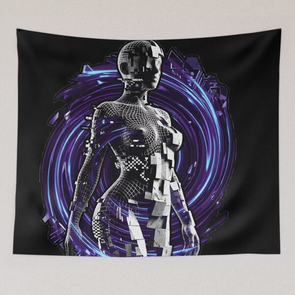 Item preview, Cybernetic Void Entity – Futuristic AI Android Glitch Neon Cyberpunk Art designed and sold by UniqYou.