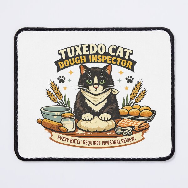Item preview, Tuxedo Cat Dough Inspector – Funny Bakery Cat designed and sold by Concrete Coffee Studio.