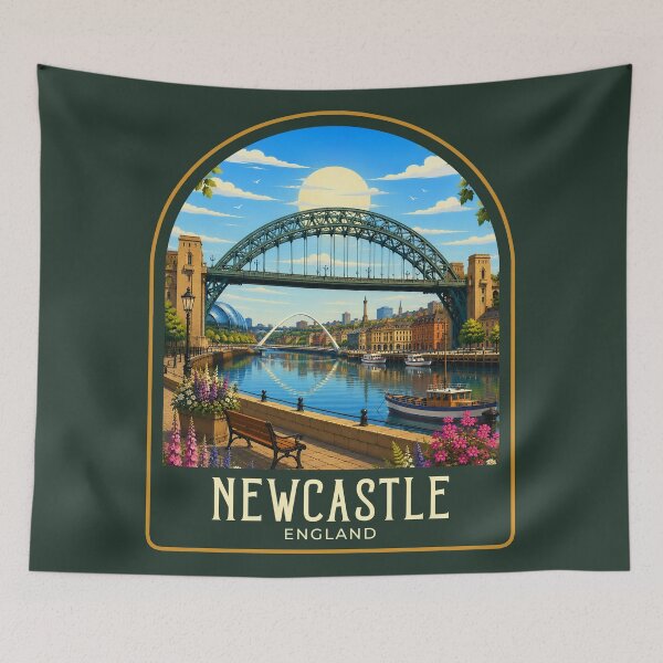 Item preview, Newcastle Vintage Travel Illustration designed and sold by HomeLivingCo.