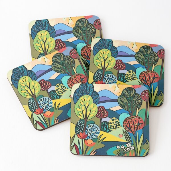 Item preview, Whimsical Graphic Folk Art Trees Mountain Landscape designed and sold by Nexus Space.