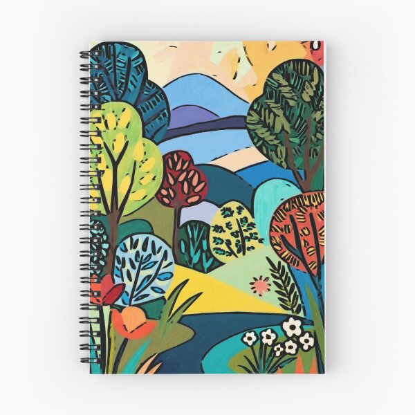 Item preview, Whimsical Graphic Folk Art Trees Mountain Landscape designed and sold by Nexus Space.