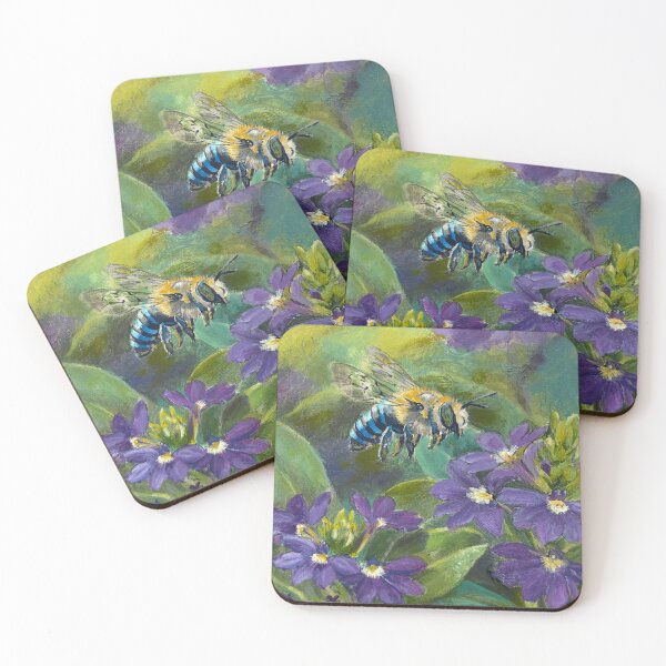 Item preview, Blue Banded Bee and Purple Fan Flowers designed and sold by CoryAcornArt.