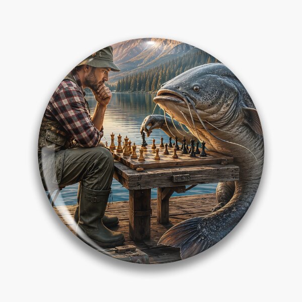 Item preview, Fisherman Playing Chess with a Giant Catfish designed and sold by RabeART.