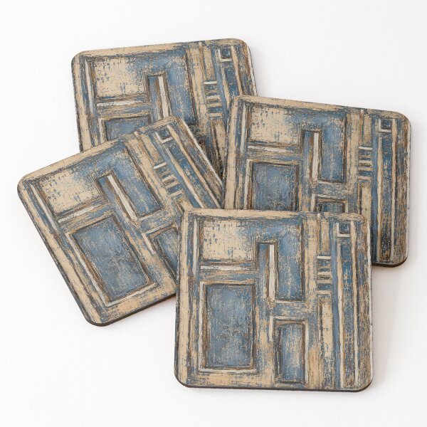 Item preview, Classic Blue and Beige Abstract Geometric Wood Painting  designed and sold by Ingorgia Studio.
