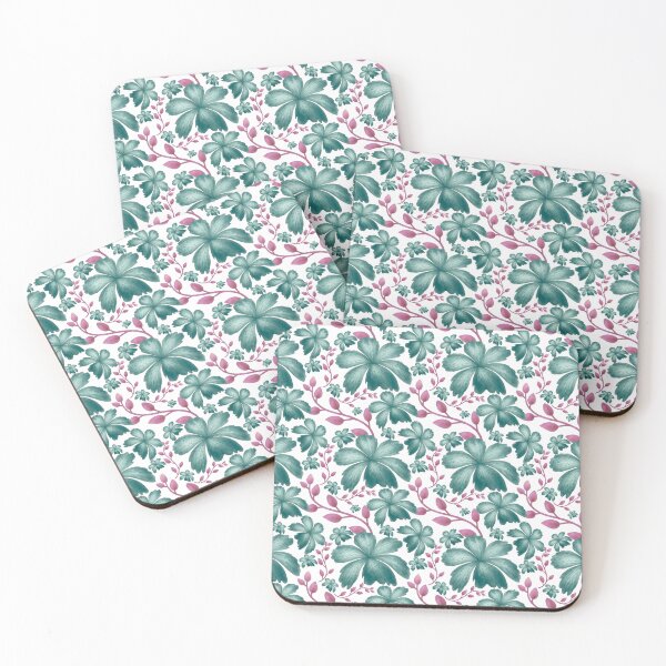 Item preview,  Teal Watercolor Floral Pattern with Pink Botanical Vines on Black | Seamless Botanical Flower Design designed and sold by HopeAndHustle.
