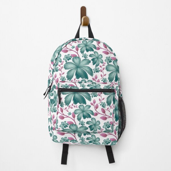 Item preview, Teal Watercolor Floral Pattern with Pink Botanical Vines on Black | Seamless Botanical Flower Design designed and sold by HopeAndHustle.