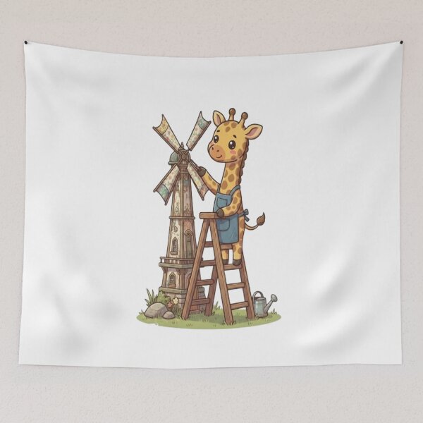 Item preview, Cute Giraffe Fixing Vintage Windmill designed and sold by Ella_Sketch.