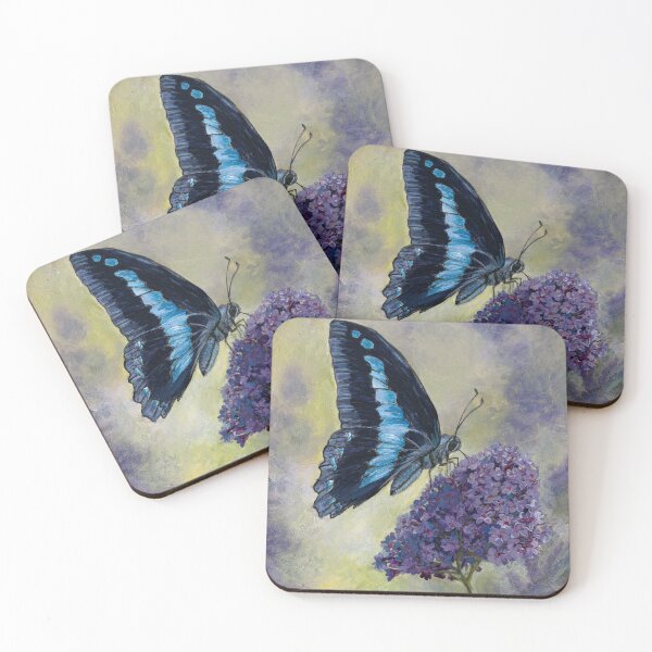 Item preview, Bluebottle Butterfly and purple floral designed and sold by CoryAcornArt.