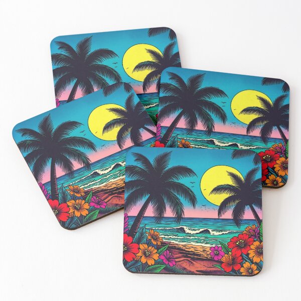 Item preview, Vibrant Pop Art Tropical Beach Palm Trees Sunset Art designed and sold by Nexus Space.