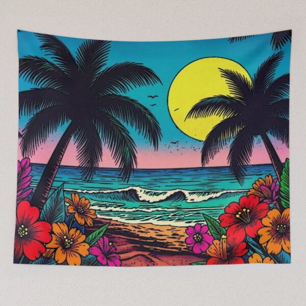 Item preview, Vibrant Pop Art Tropical Beach Palm Trees Sunset Art designed and sold by Nexus Space.