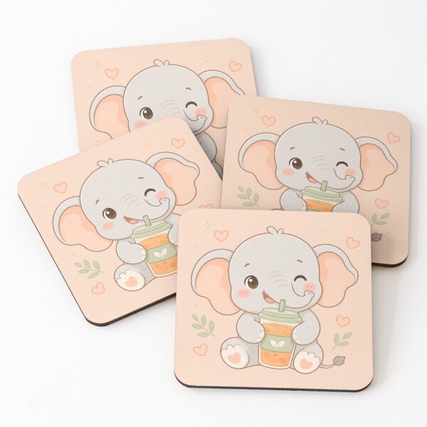 Item preview, Happy Elephant with Drink – Cozy Pastel Friend minimalist design designed and sold by CosmicQuietStudio.