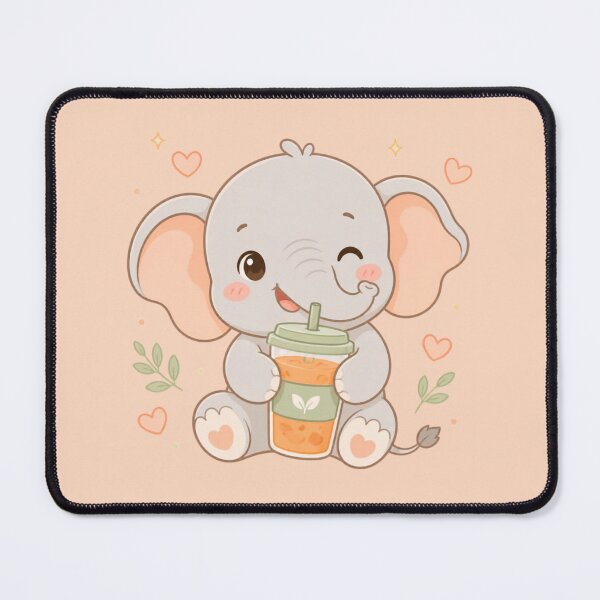 Item preview, Happy Elephant with Drink – Cozy Pastel Friend minimalist design designed and sold by CosmicQuietStudio.
