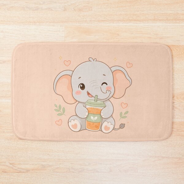 Item preview, Happy Elephant with Drink – Cozy Pastel Friend minimalist design designed and sold by CosmicQuietStudio.