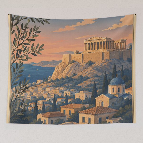 Item preview, Athens at Twilight A Vintage Travel Poster designed and sold by newjoseph.