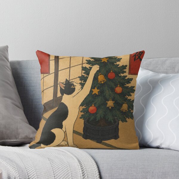 Item preview, Cat Swatting Bells off the Christmas Tree — Edo Christmas Cats No. 3 | Ukiyo-e Woodblock designed and sold by Planthem.
