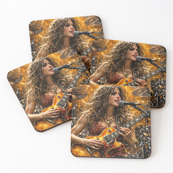 Item preview, Female Rock Guitarist Live Performance – Fiery Music Concert Art Print designed and sold by Kaleidoscope Print.