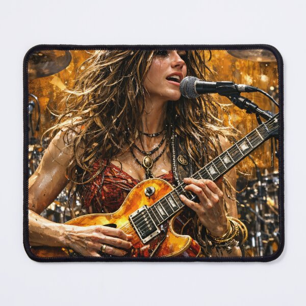 Item preview, Female Rock Guitarist Live Performance – Fiery Music Concert Art Print designed and sold by Kaleidoscope Print.