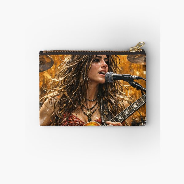 Item preview, Female Rock Guitarist Live Performance – Fiery Music Concert Art Print designed and sold by Kaleidoscope Print.