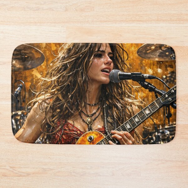 Item preview, Female Rock Guitarist Live Performance – Fiery Music Concert Art Print designed and sold by Kaleidoscope Print.