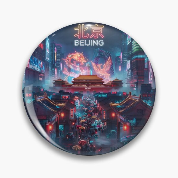 Item preview, Neo Beijing Cyberpunk City Night View Art Print | Futuristic Imperial Neon Cityscape Poster designed and sold by SOOstudio73.