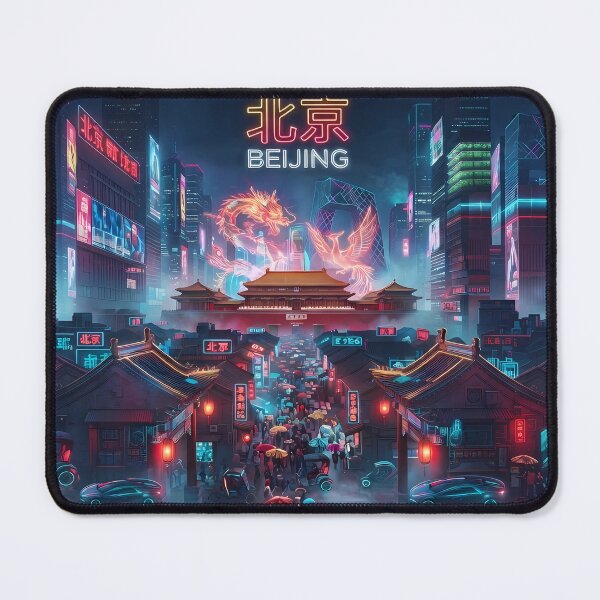 Item preview, Neo Beijing Cyberpunk City Night View Art Print | Futuristic Imperial Neon Cityscape Poster designed and sold by SOOstudio73.