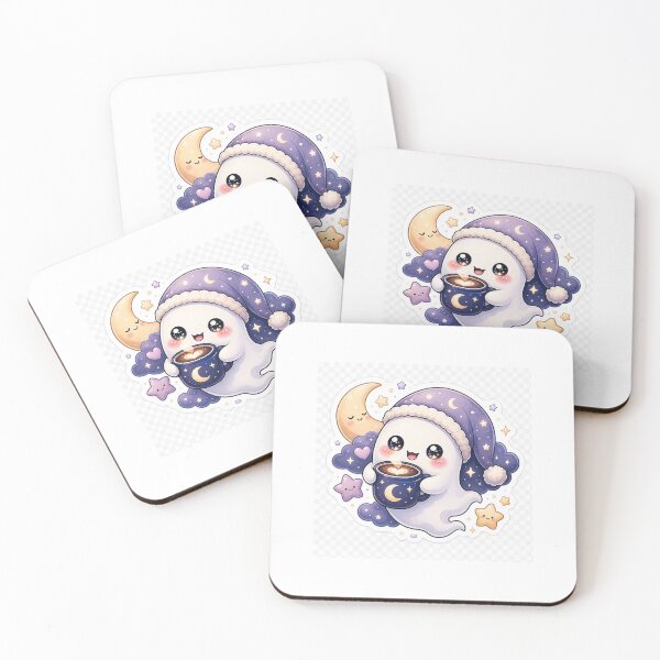 Item preview, Cute Ghost Midnight Coffee Sticker | Kawaii Cozy Night Ghost Vinyl Sticker designed and sold by StickerVerse4798.