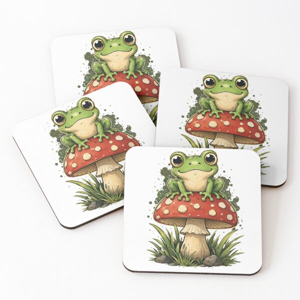 Item preview, Cute Frog Sitting on Mushroom Illustration designed and sold by DKSH1234.
