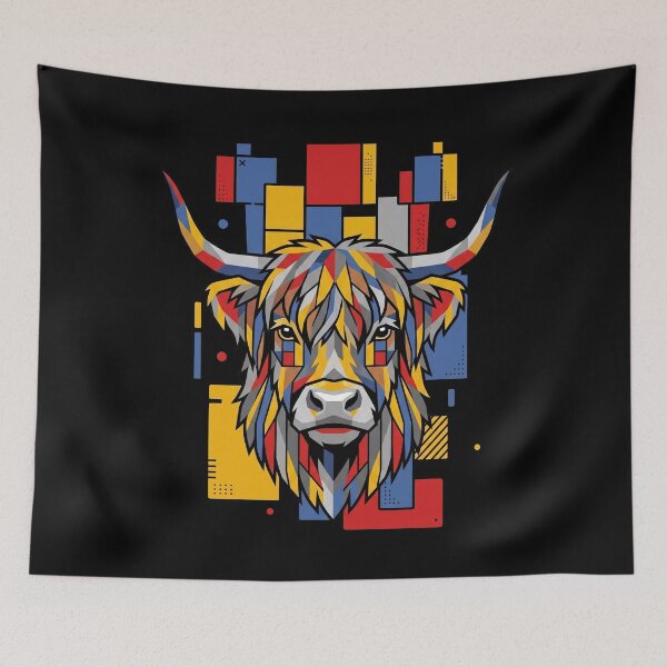 Item preview, Funny Scottish Highland Cow Colorful Blocks Geometric Art Boys Girls Kids designed and sold by FurryHavenPH.