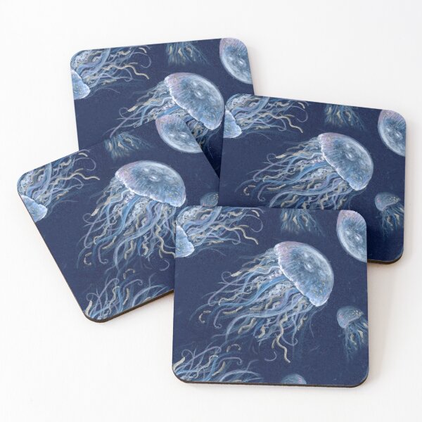 Item preview, Jellyfish on Blue original gouache with watercolor ocean art designed and sold by Sarah Trett.