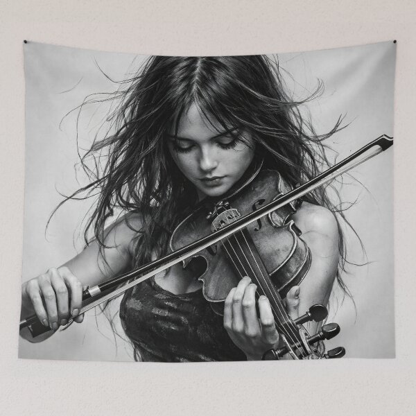 Item preview, Black and White Female Violinist – Emotional Classical Music Portrait Print designed and sold by Kaleidoscope Print.