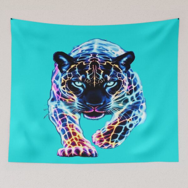 Item preview, The Electric Guardian of the Cosmic Night, Cosmic Neon Jaguar - Psychedelic Art with Electric Light Effects and Reflections designed and sold by RAYBIL.