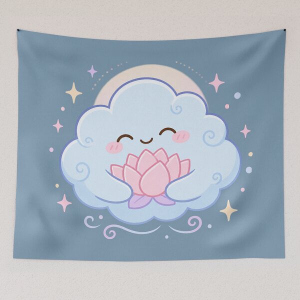 Item preview, Smiling Cloud with Lotus – Gentle Pastel Charm Minimal Design designed and sold by CosmicQuietStudio.
