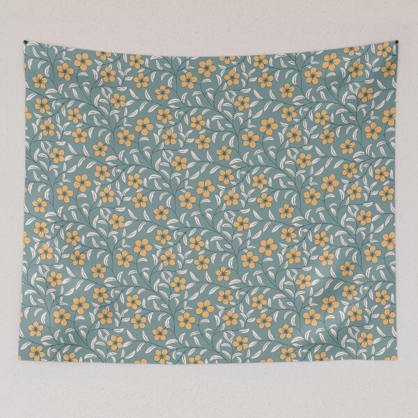 Item preview, Delicate Floral-Mustard Gold on Sage Teal designed and sold by artistmaria.