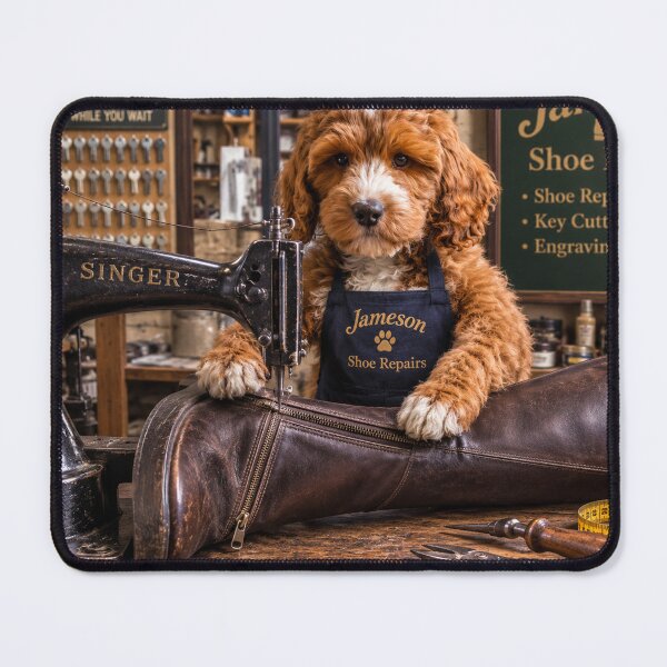 Item preview, Dog Cobbler Sewing at Singer Machine, Jameson Shoe Repairs Louth 2 designed and sold by Paul Thompson Photography.