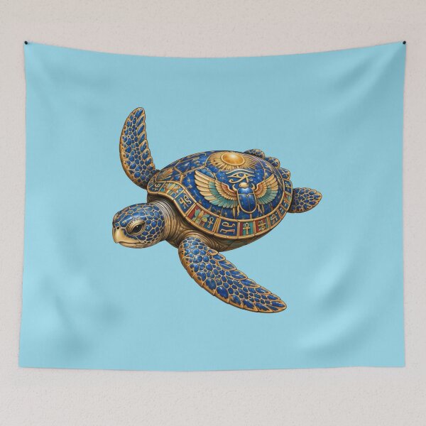 Item preview, Gliding Lapis Lazuli Sea Turtle | Ancient Egyptian Turtle Collection designed and sold by Zaru Art Studio.
