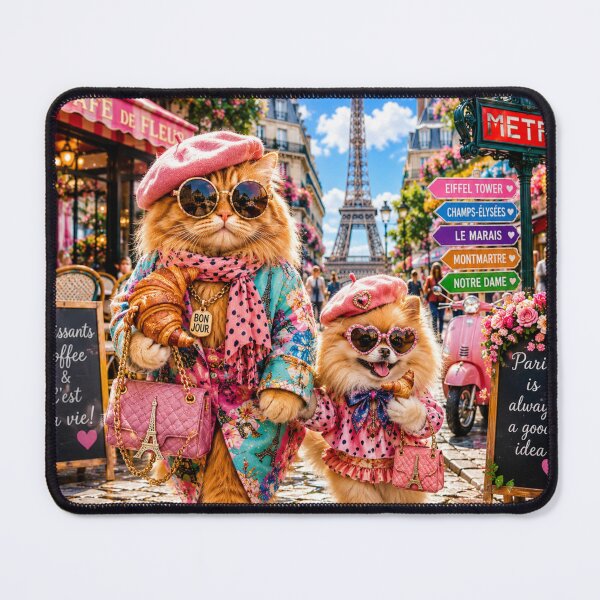 Item preview, Parisian Fashionista Cat and Pomeranian Eiffel Tower Design designed and sold by Extremeallie.