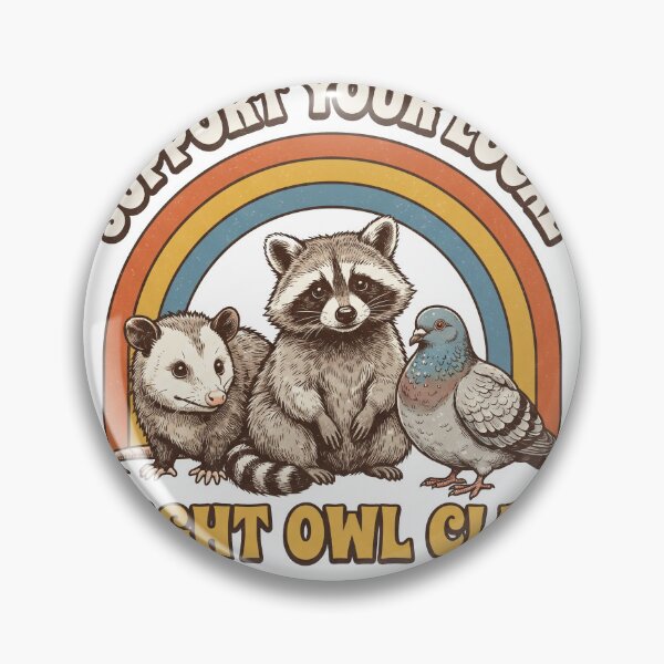Item preview, Support Your Local Night Owl Club Retro Opossum Raccoon Pigeon Art designed and sold by Pavnud.