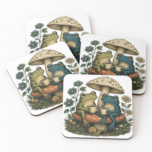 Item preview, Cute Frogs Drinking Coffee on Mushroom designed and sold by DKSH1234.
