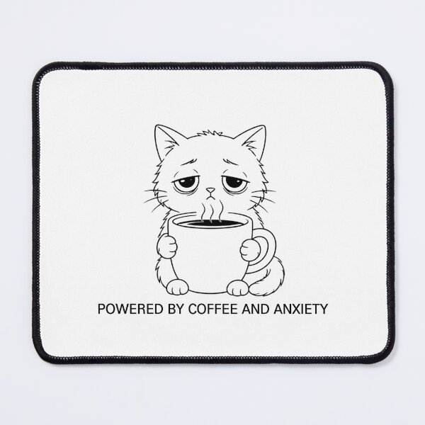 Item preview, Powered By Coffee And Anxiety Cute Exhausted Cat Line Art designed and sold by crazyhome.