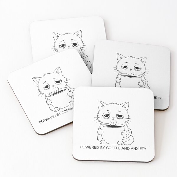 Item preview, Powered By Coffee And Anxiety Cute Exhausted Cat Line Art designed and sold by crazyhome.