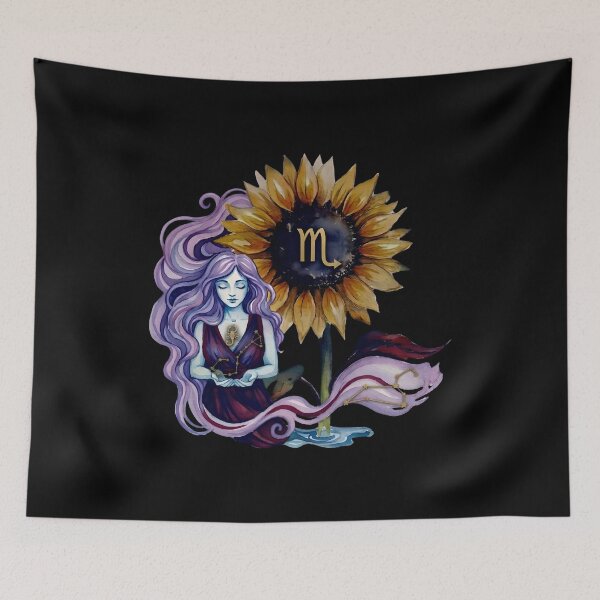 Item preview, Scorpio Zodiac Goddess Watercolor Sunflower Art designed and sold by SilentFlower.