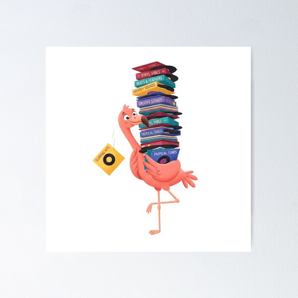 Item preview, Cute Flamingo Carrying Stack of Vinyl Records Music Collector Art designed and sold by Pavnud.