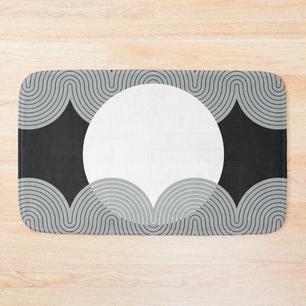 Item preview, Mid Century Modern Sun and Waves Geometric Abstract in Midnight Monochromatic designed and sold by nineFlorals.
