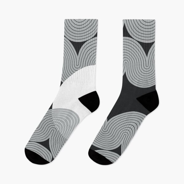 Item preview, Mid Century Modern Sun and Waves Geometric Abstract in Midnight Monochromatic designed and sold by nineFlorals.