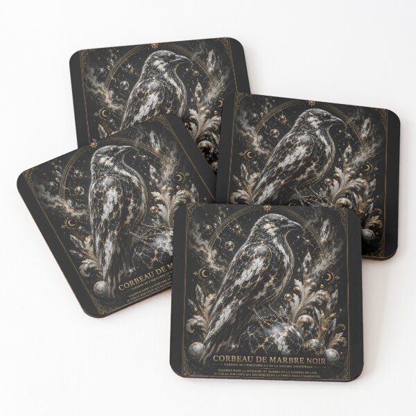 Item preview, Black, white and gold marble raven designed and sold by Axokris.
