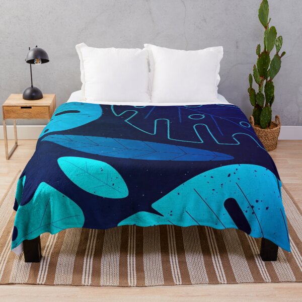 Item preview, Neon Blue Tropical Leaves Glowing Monstera Botanical Pattern designed and sold by LYAN-STORE.