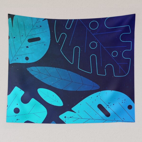 Item preview, Neon Blue Tropical Leaves Glowing Monstera Botanical Pattern designed and sold by LYAN-STORE.